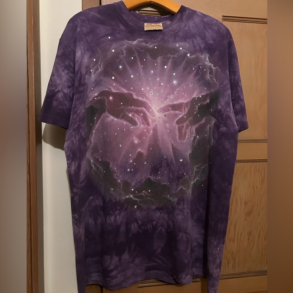 Up-Cycled Vintage T-Shirt Michelangelo Cosmic Hands Rhinestone T-Shirt XL